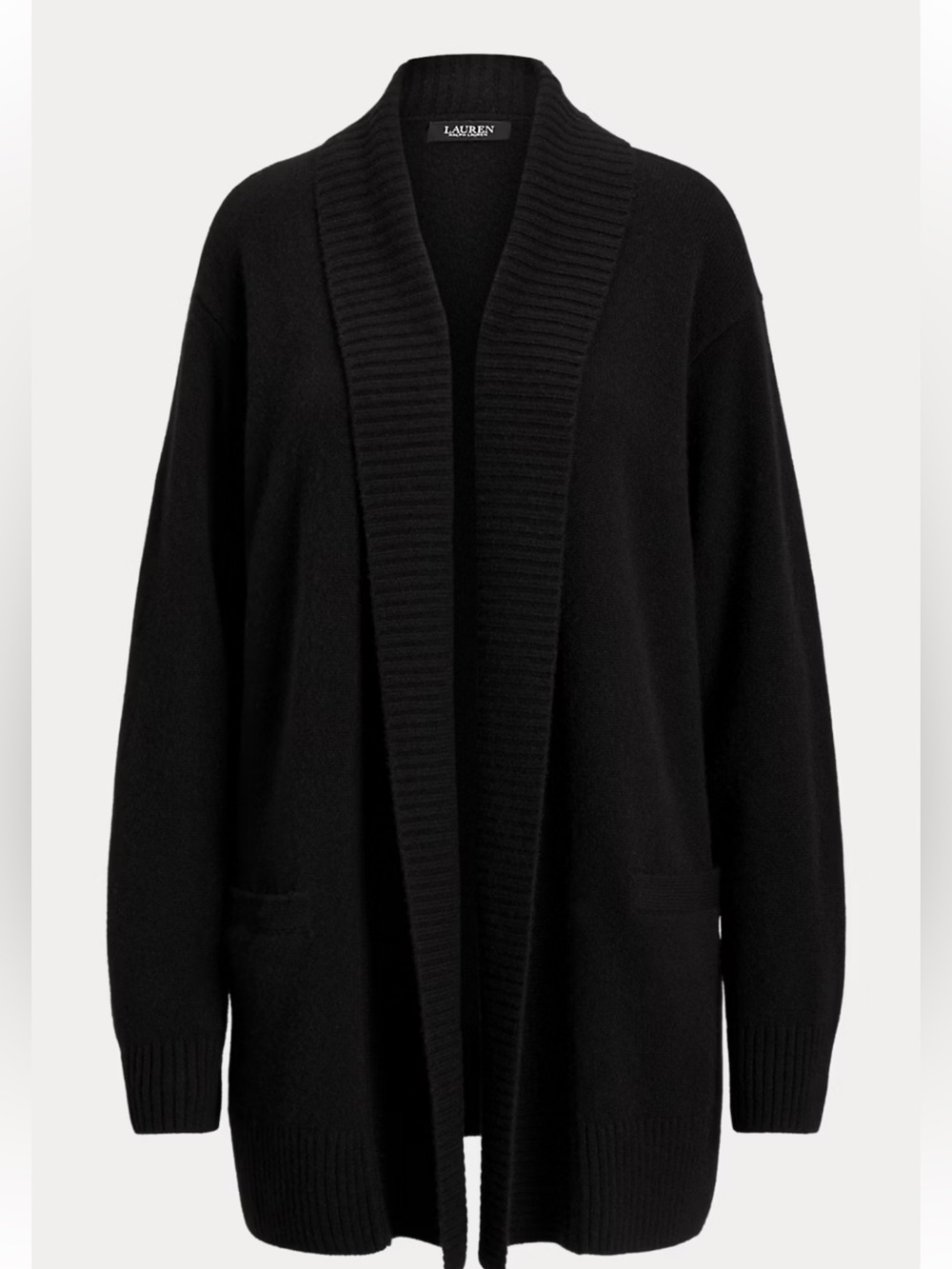 Lauren Ralph Lauren Black Open-Front Shawl-Collar Cardigan